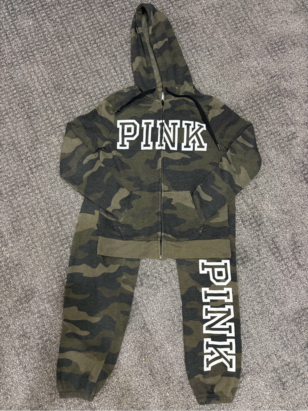 PINK Victoria's Secret Kids Olive Camo Zip Hoodie & Joggers Set